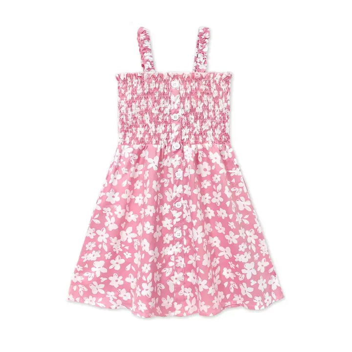 Girl's Floral Dress w/ Smocking & Buttons Blush Pink White Floral Tween line A Touch of Magnolia Boutique