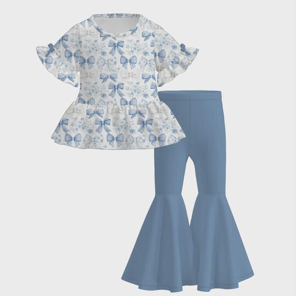 Blue Bow Peplum Top & Bell Bottom Pants Set A Touch of Magnolia Boutique