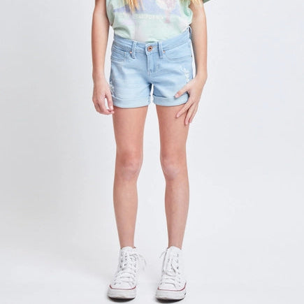 Girls 1-Button Cuffed Shorts Ripped Light Wash YMI Tween (7-14) A Touch of Magnolia Boutique