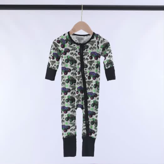 Bamboo Grave Digger & Kraken Monster Truck Baby Zipper Romper & Sleeper A Touch of Magnolia Boutique