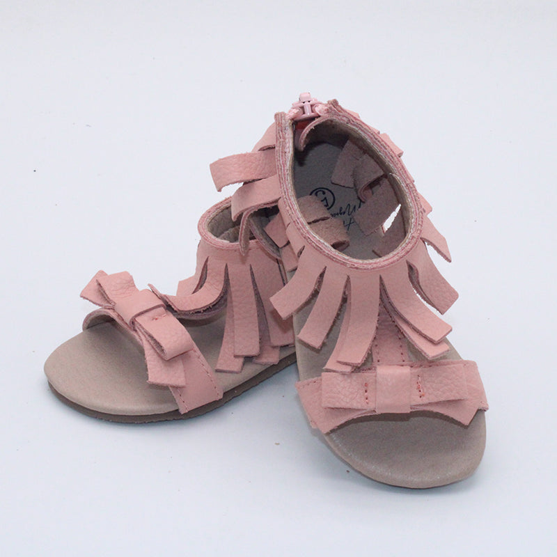 Mae Fringe Open Toe Sandals-Textured Pink Leather A Touch of Magnolia Boutique