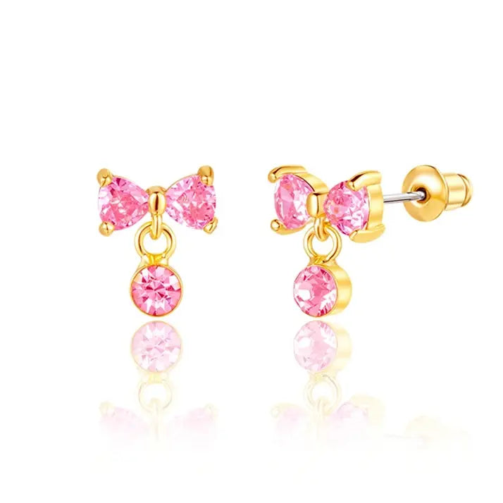 Little Luxe Drop Earrings | Bow with Pink Cubic Zirconia A Touch of Magnolia Boutique
