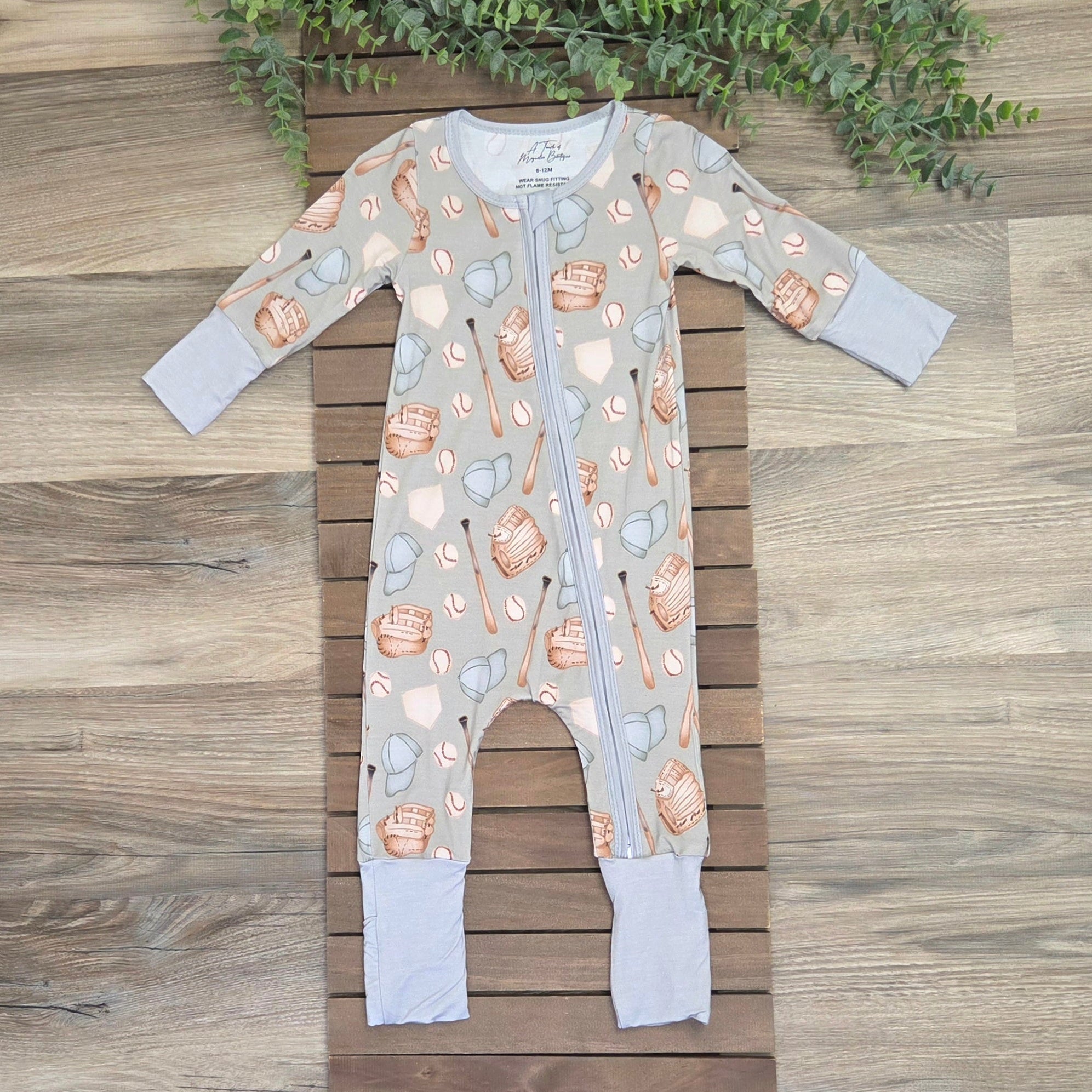 Bamboo Baseball Zippie Romper/Sleeper A Touch of Magnolia Boutique