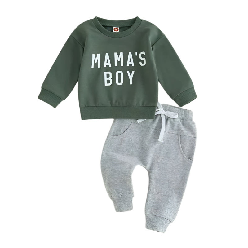 Mama's Boy Green Crew and Grey Jogger Outfit Set A Touch of Magnolia Boutique