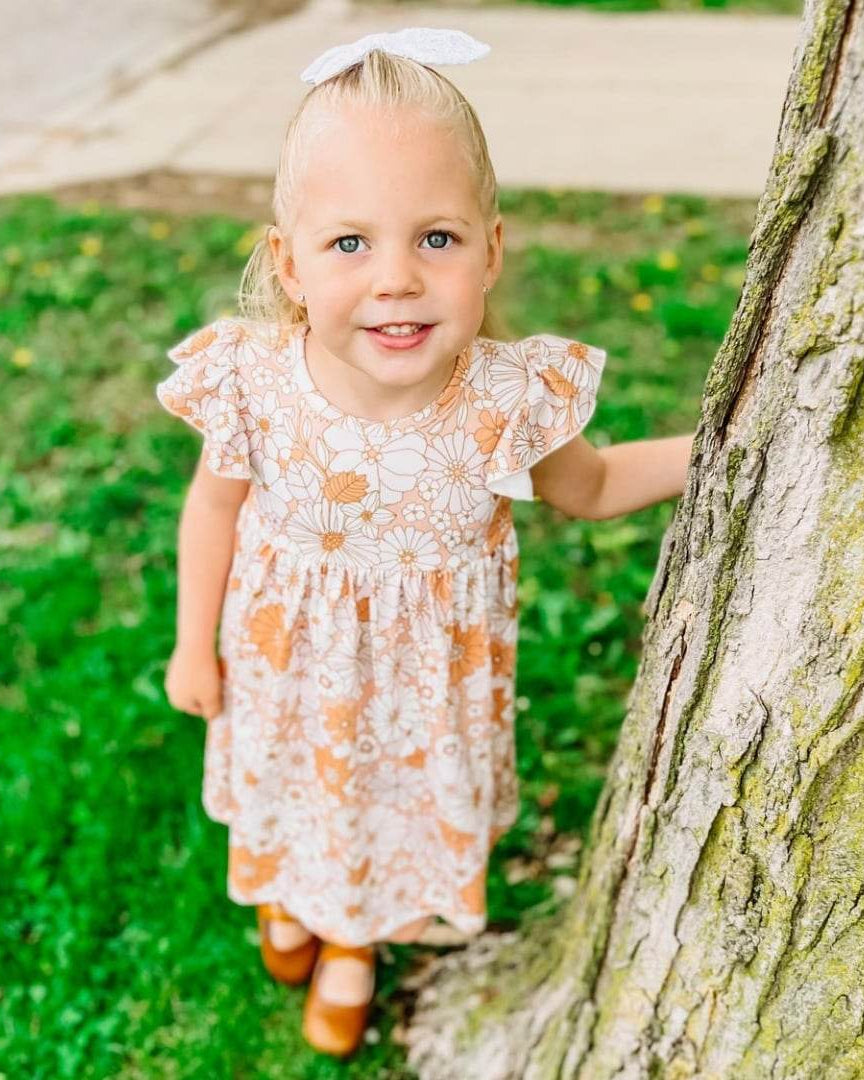 Neutral Floral Flutter Sleeve Dress (sizes 12-18 month and 12/14 available)  A Touch of Magnolia Boutique   