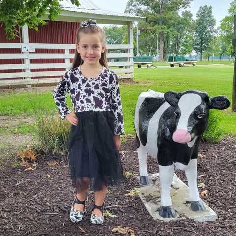 Black and White Cow Print with Cascading Tulle Dress