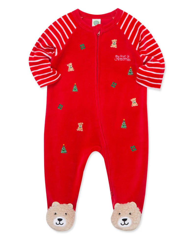My First Christmas Toy Bear Velour Footie Sleep/Play A Touch of Magnolia Boutique