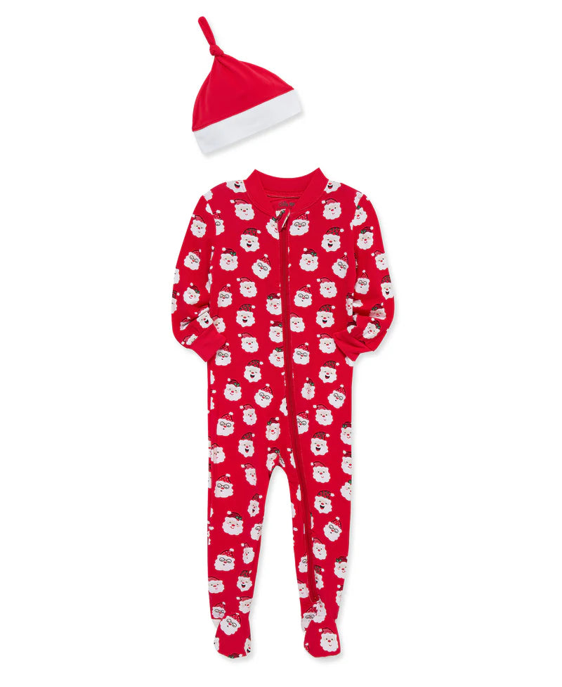 Santa Non-Slip Zip Front Footie & Hat (12M-24M)- Bamboo A Touch of Magnolia Boutique