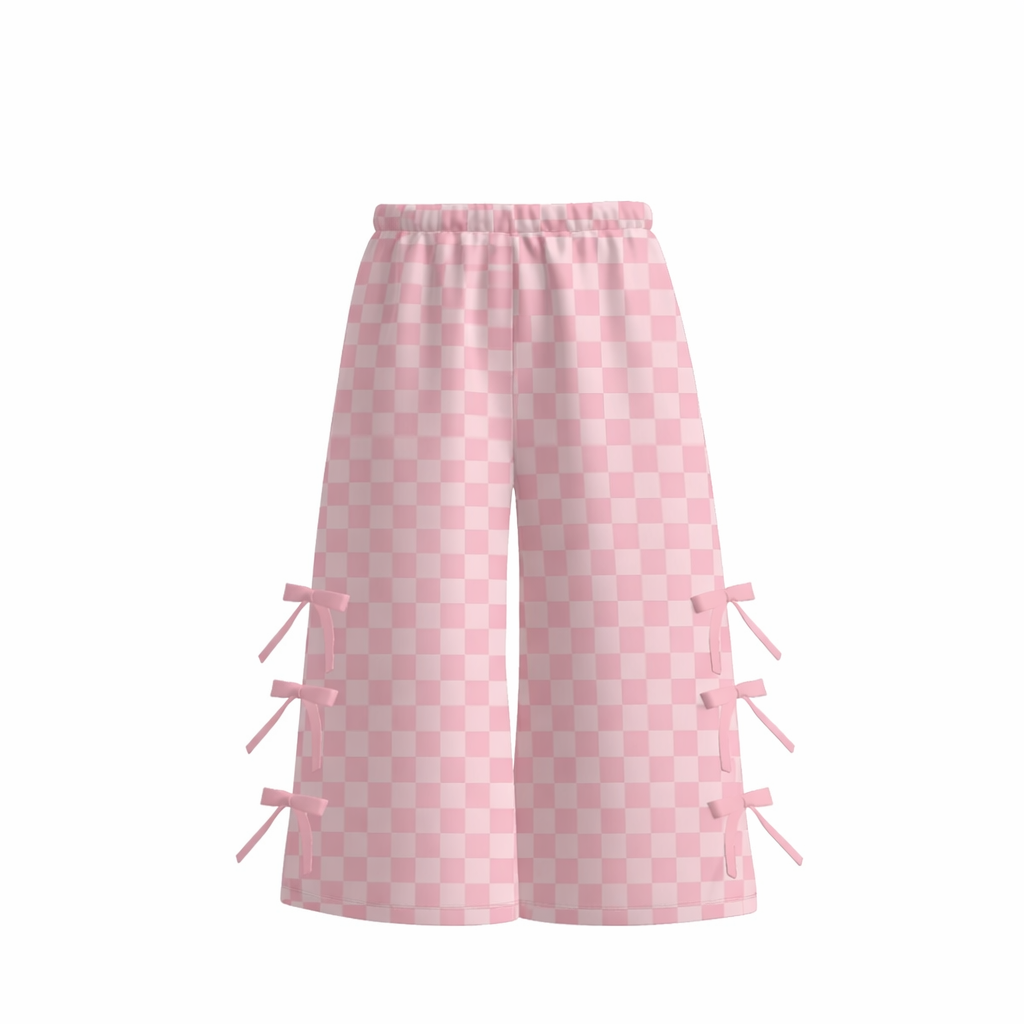 Pink Checkered Wide Leg Pants with Bow Accents A Touch of Magnolia Boutique