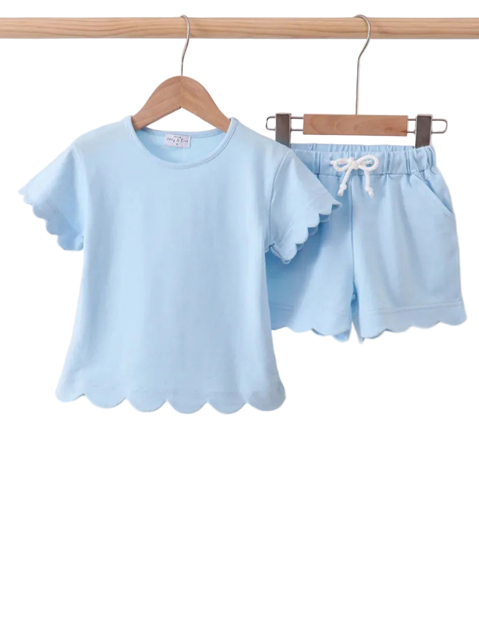 Blue Scallop Hem Shorts Set A Touch of Magnolia Boutique