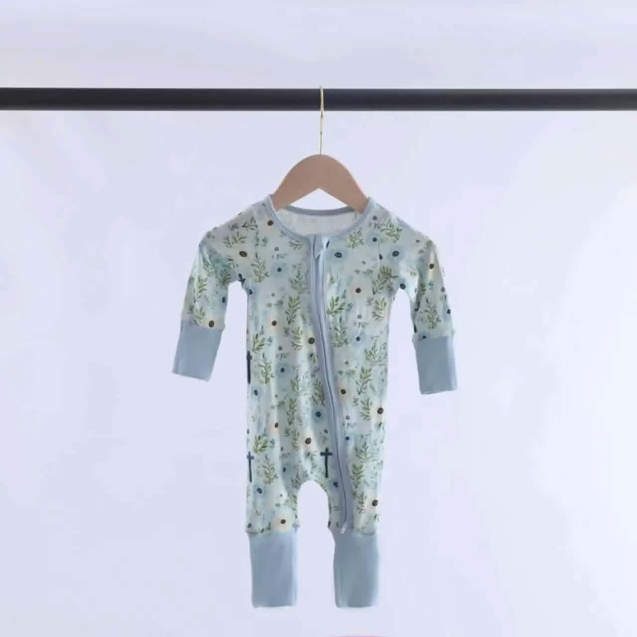 Bamboo Faith & Grace Blue Floral Baby Zipper Romper & Sleeper A Touch of Magnolia Boutique