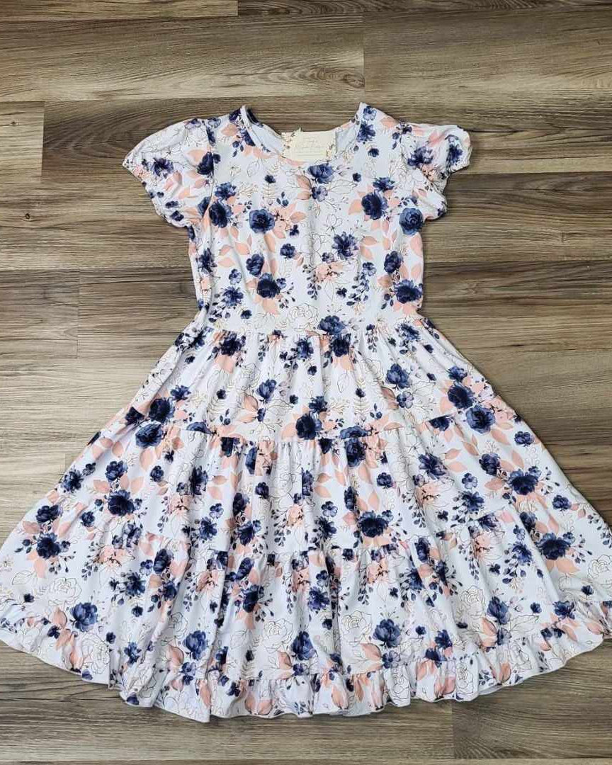Mom & Me Blue and Peach Floral Tier Chiffon Dress-Adult  A Touch of Magnolia Boutique   
