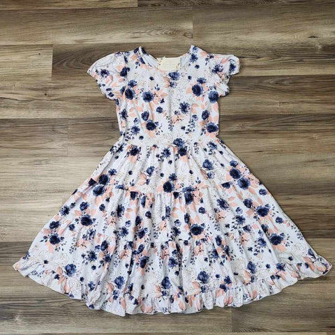 Mom & Me Blue and Peach Floral Tier Chiffon Dress-Adult