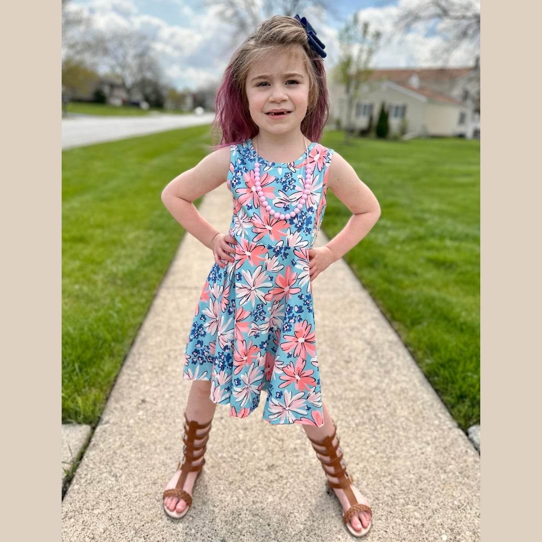 Pink and Blue Floral Sleeveless Twirl Dress  A Touch of Magnolia Boutique   