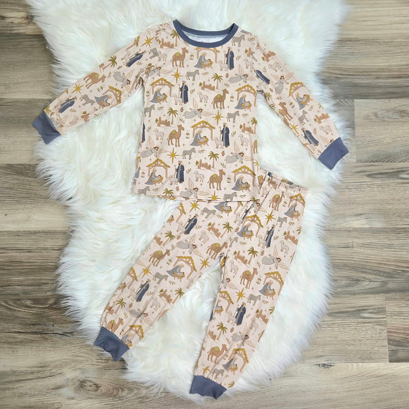 Bamboo Away in a Manger Nativity Two-Piece Pajama Set A Touch of Magnolia Boutique