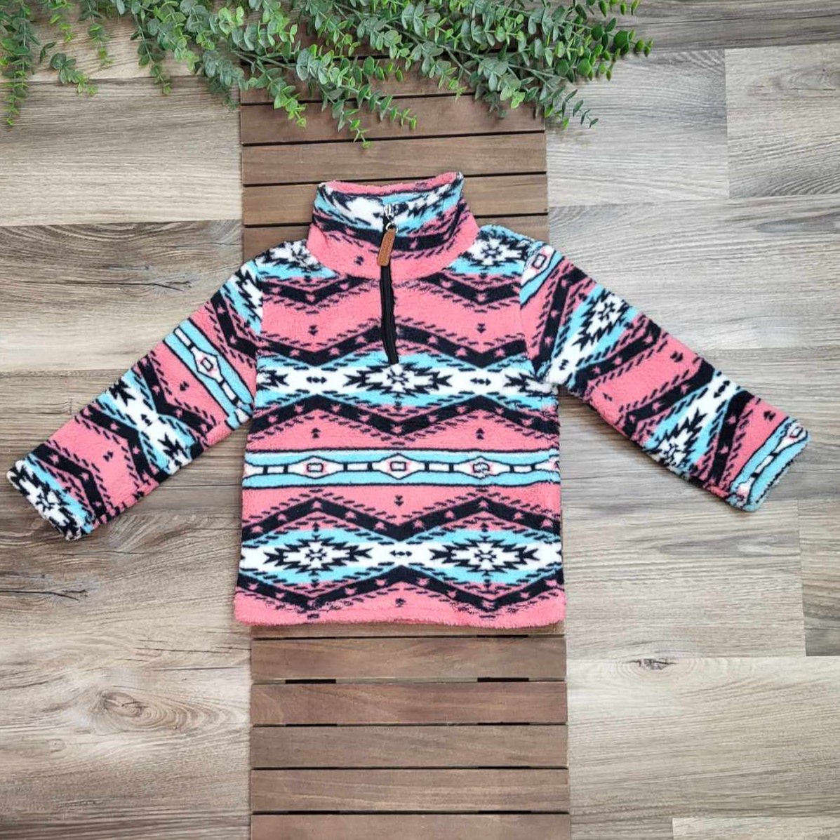 Aztec Print Quarter Zip Sherpa  A Touch of Magnolia Boutique   