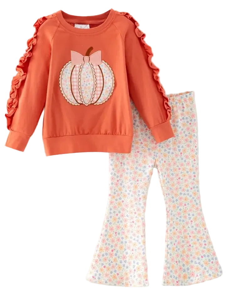 Pumpkin Spice Ruffle Top and Flare Pants Set A Touch of Magnolia Boutique