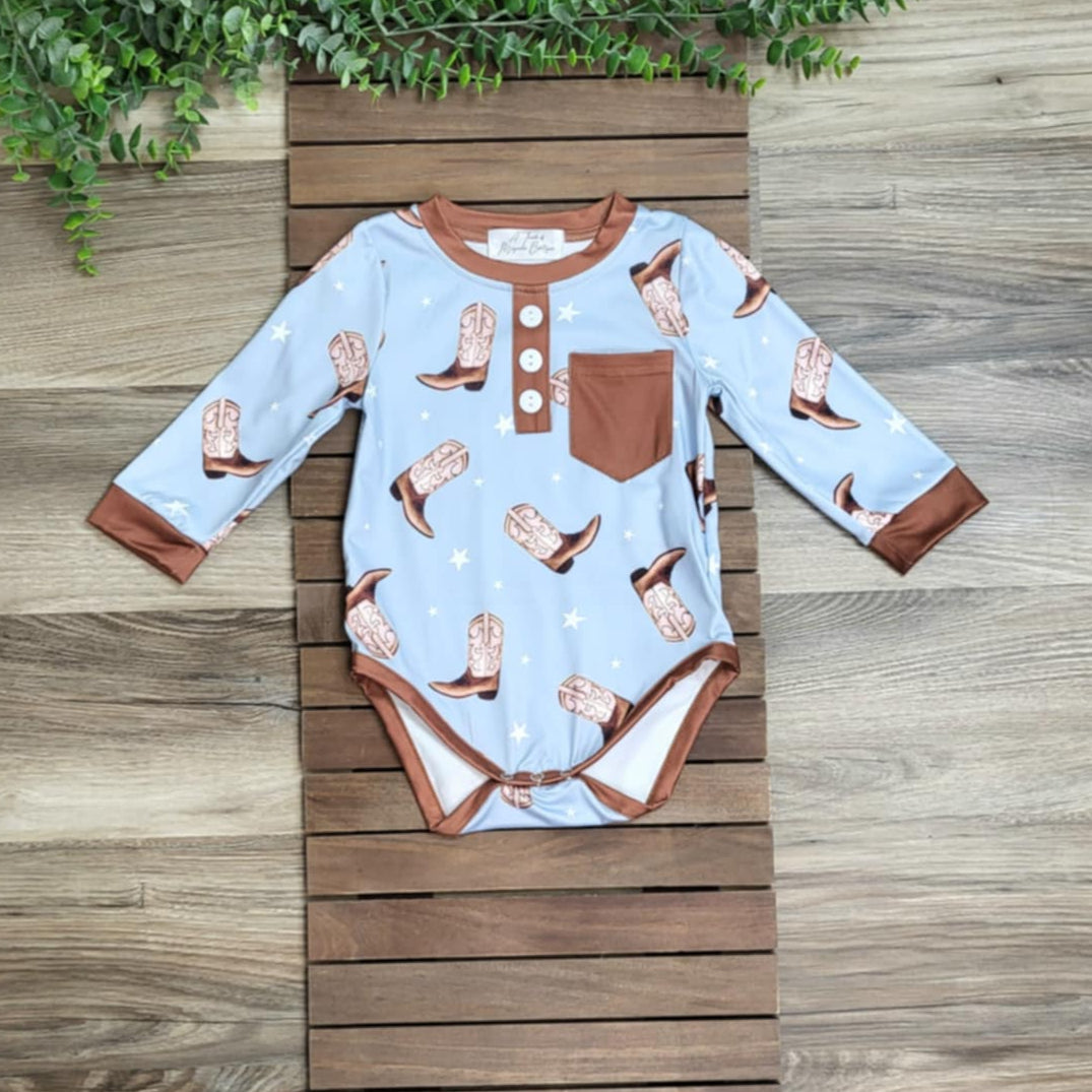 Baby Boy Boots Long Sleeve Onesie A Touch of Magnolia Boutique