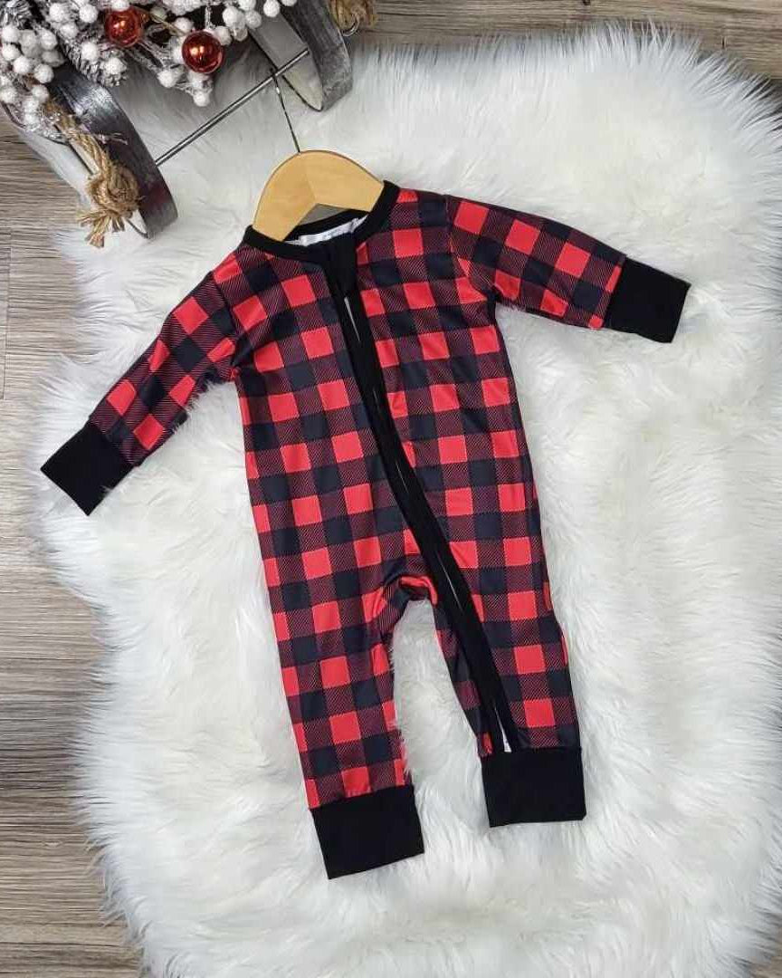 Baby Zipper Buffalo Plaid Footless Sleeper/Romper  A Touch of Magnolia Boutique   