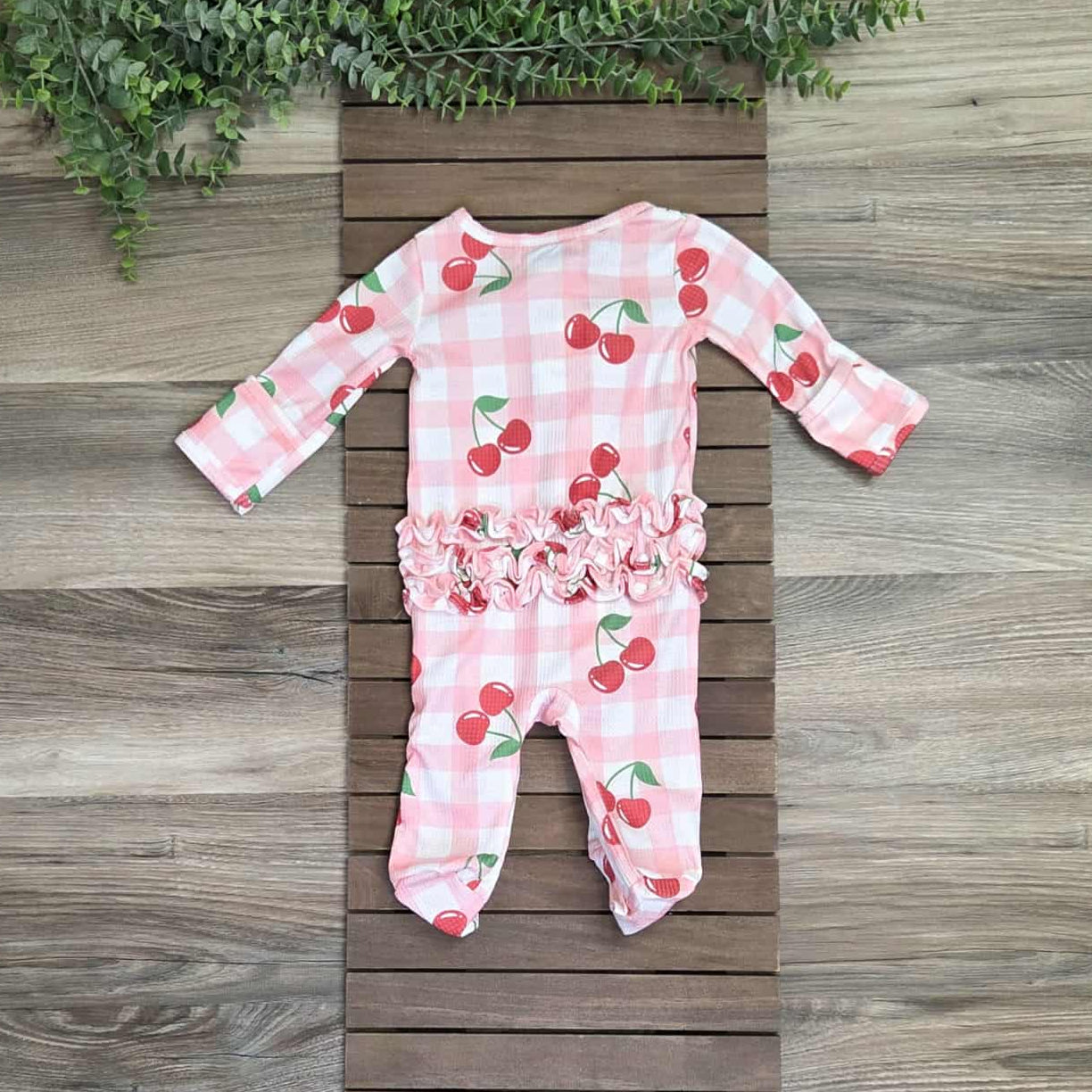 Cherry Plaid Waffle Ruffle Romper A Touch of Magnolia Boutique