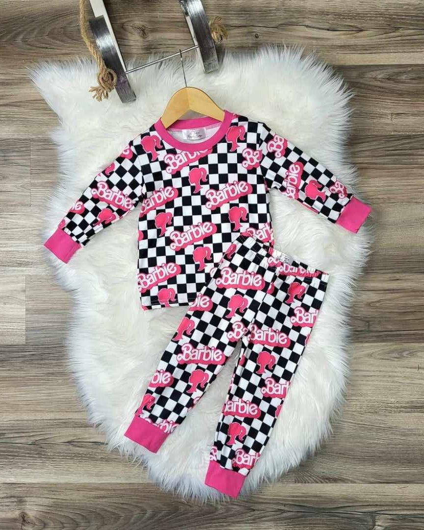 Black and White Checkered Barbie Inspired Pajama Set (sizes 2t, 3t available)  A Touch of Magnolia Boutique   