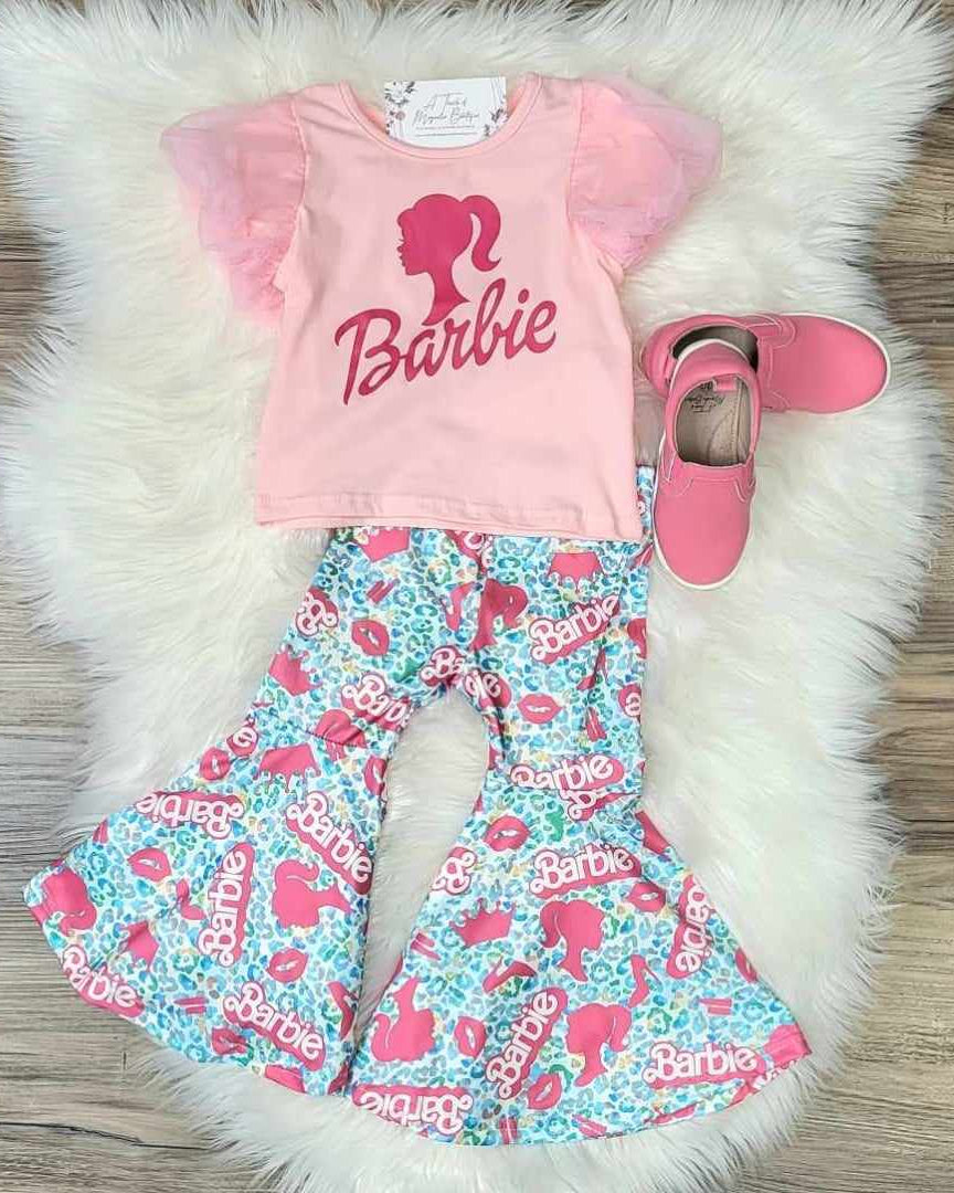 Pink Barbie Inspired Top & Colorful Leopard Print Bell Bottom Pant Set  A Touch of Magnolia Boutique   