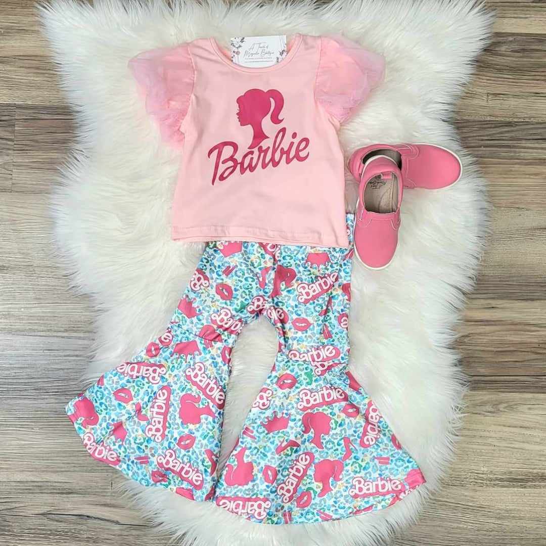 Pink Barbie Inspired Top & Colorful Leopard Print Bell Bottom Pant Set  A Touch of Magnolia Boutique   