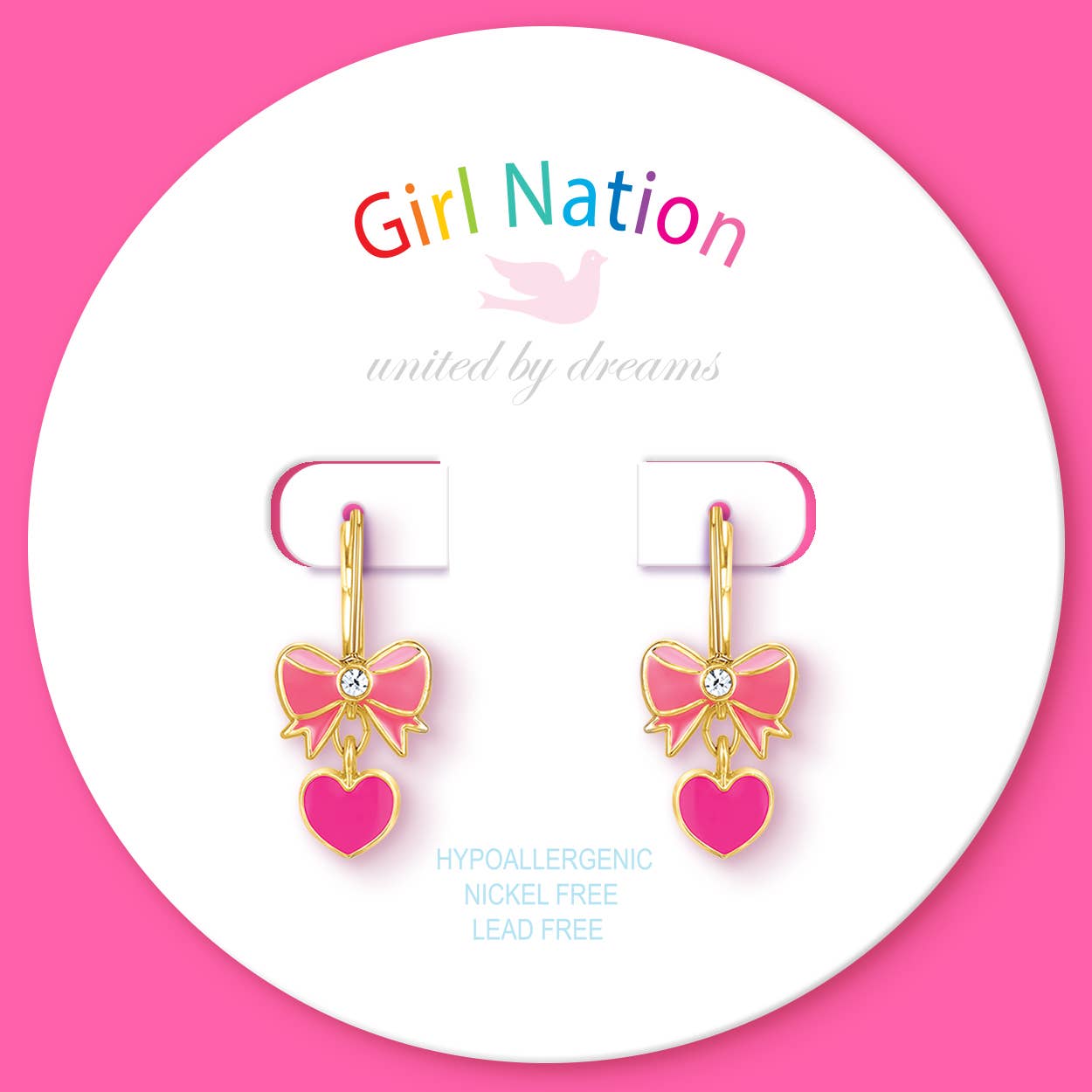Pink Heart & Bow Leverback Dangle Earrings A Touch of Magnolia Boutique