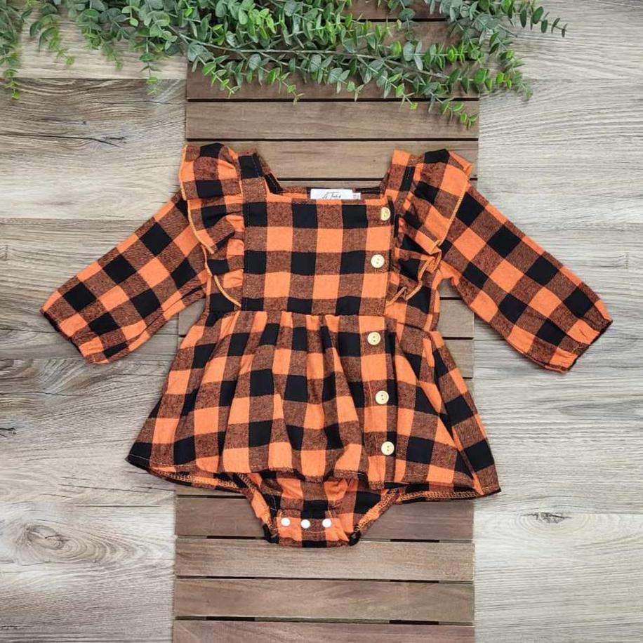 Orange and Black Plaid Skirted Onesie  A Touch of Magnolia Boutique   