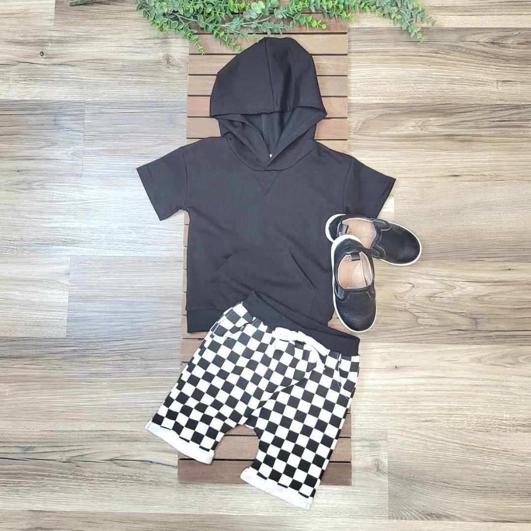 Black Checked Shorts and Hooded Top Set  A Touch of Magnolia Boutique   