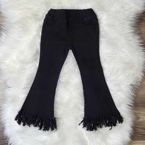 Black Denim Jeans with Frayed Hemline