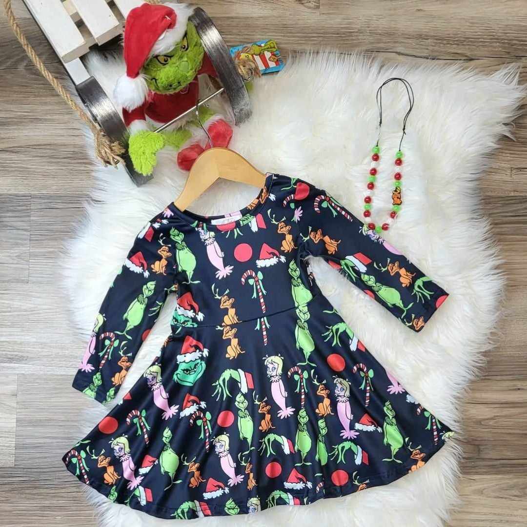 Black Grinch Themed Twirl Dress  A Touch of Magnolia Boutique   