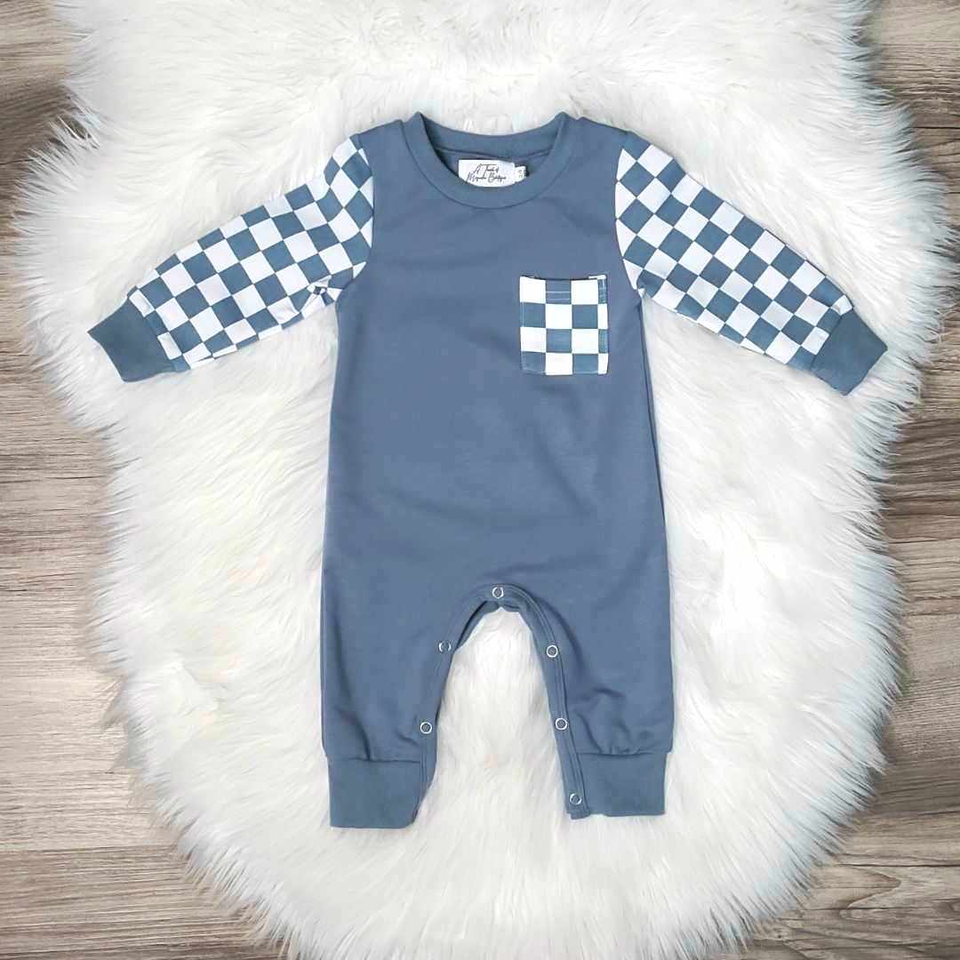 Baby Blue Checkered Romper  A Touch of Magnolia Boutique   