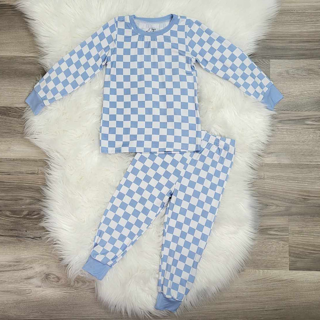 Bamboo Two-Piece Pajama Set-Blue Checkered Print A Touch of Magnolia Boutique