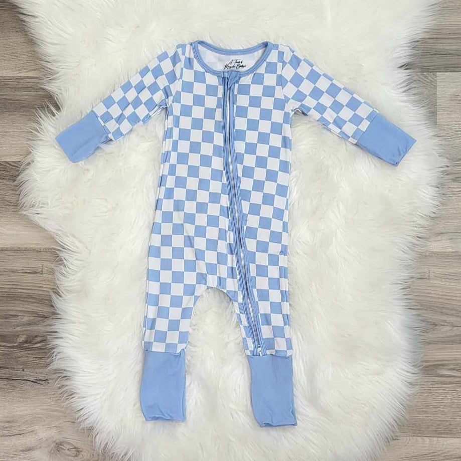 Bamboo Baby Zippie Sleeper/Romper- Blue Checkered Print A Touch of Magnolia Boutique