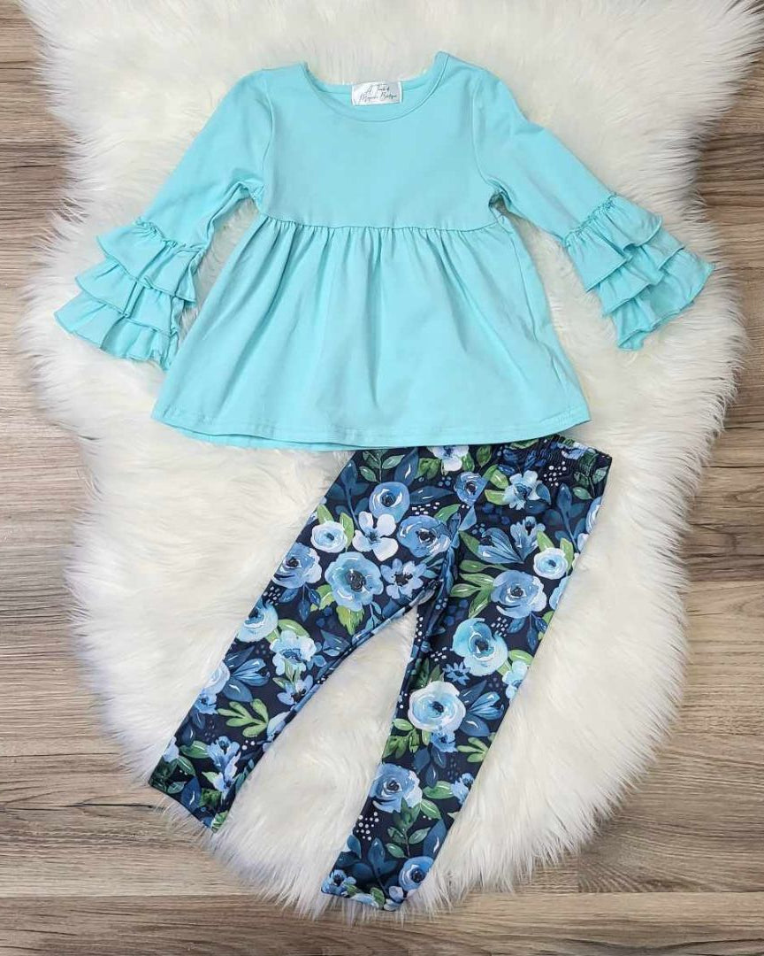 Blue Top and Floral Legging Set  A Touch of Magnolia Boutique   