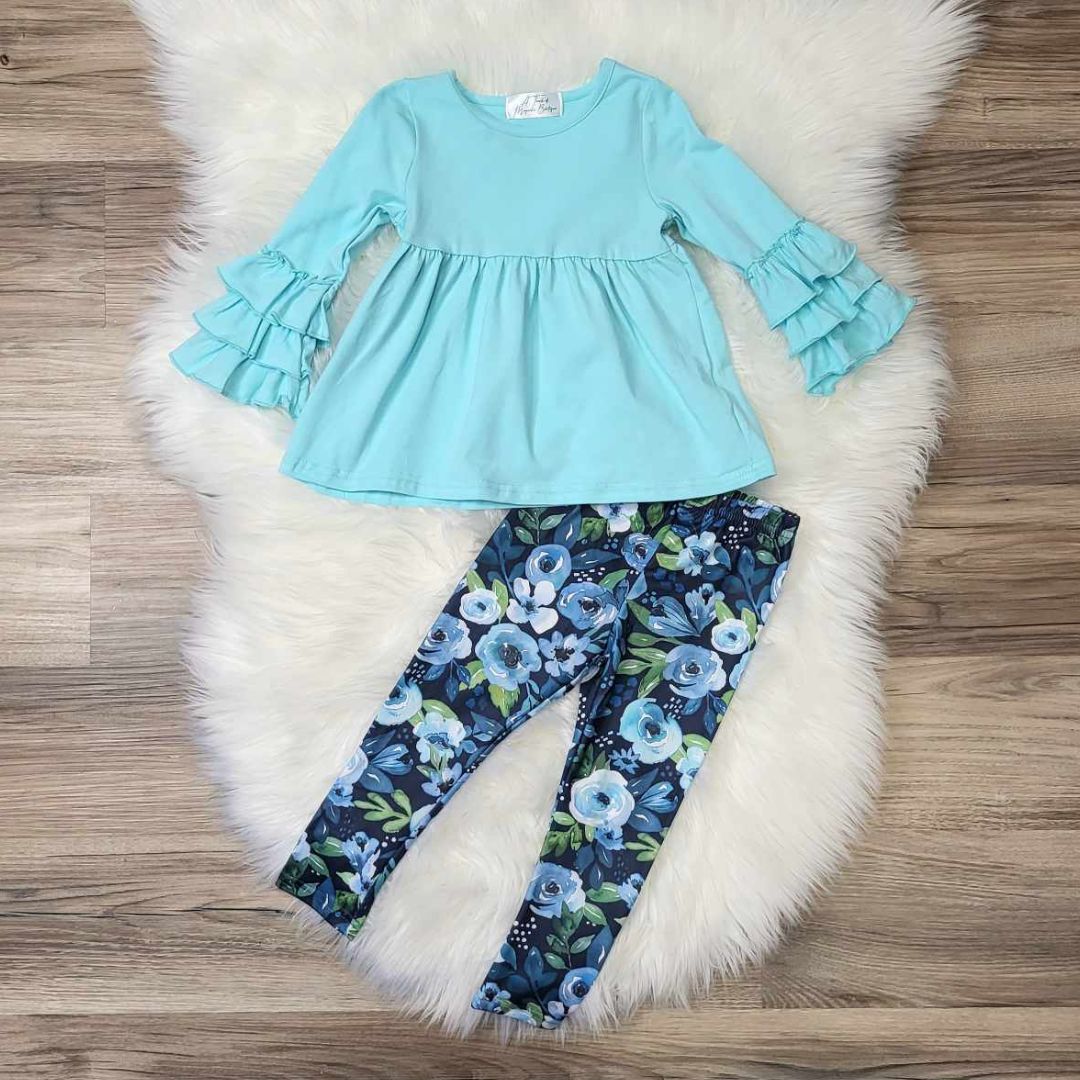 Blue Top and Floral Legging Set  A Touch of Magnolia Boutique   