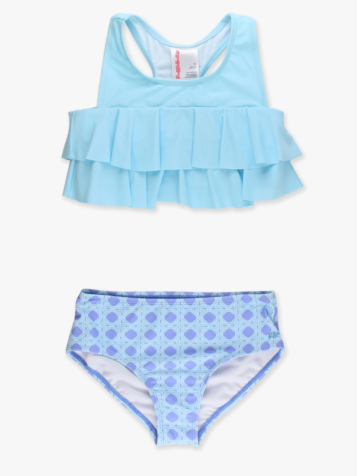 Tween Girls Periwinkle Blue Coastal Cane Flounce Bikini 2-Piece Swimsuit A Touch of Magnolia Boutique