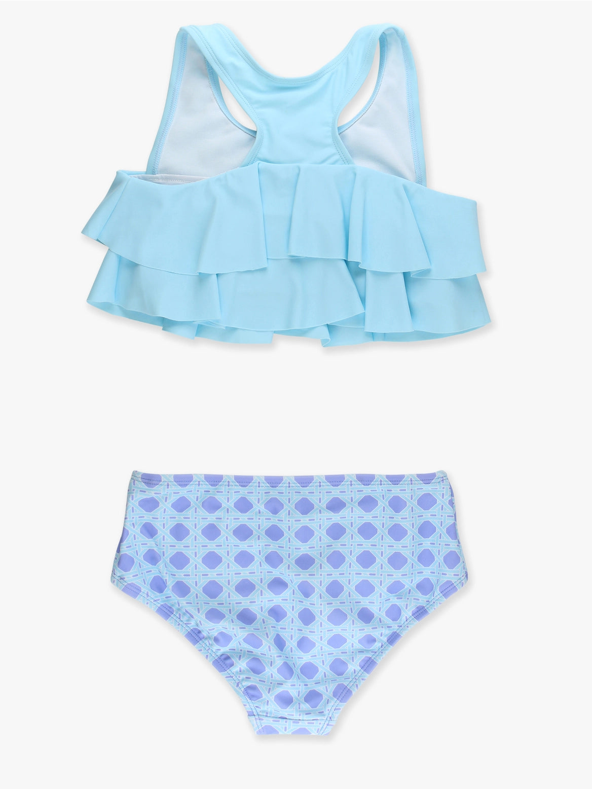Tween Girls Periwinkle Blue Coastal Cane Flounce Bikini 2-Piece Swimsuit A Touch of Magnolia Boutique