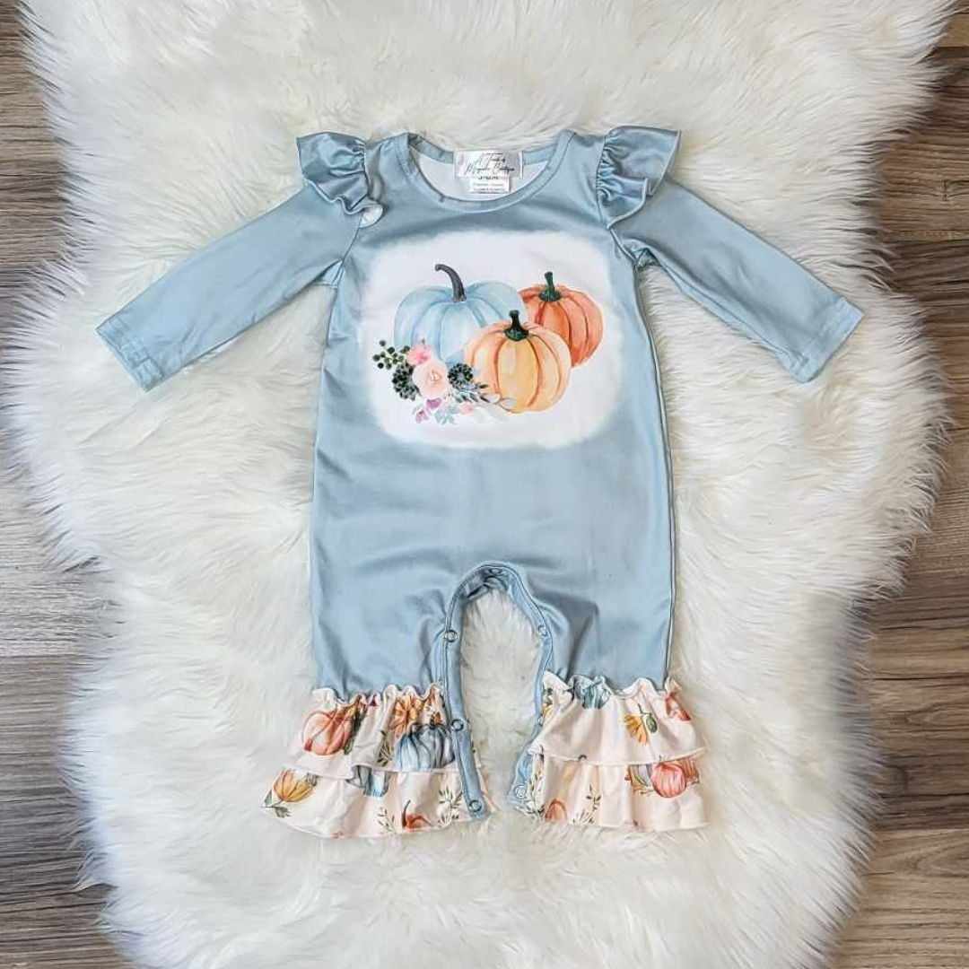 Baby Girl Blue Pumpkin Romper  A Touch of Magnolia Boutique   