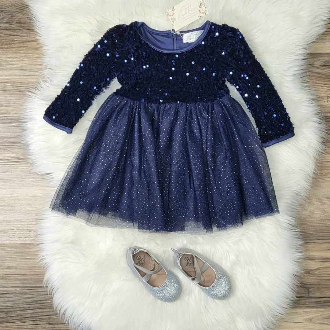 Navy Sequin and Tulle Dress  A Touch of Magnolia Boutique   