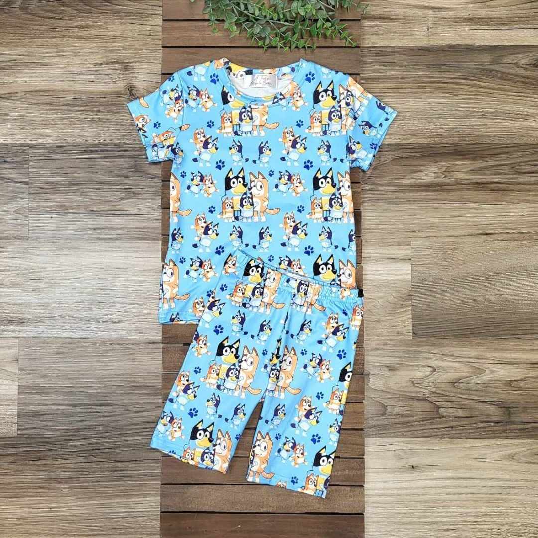 Blue and Orange Heeler  with the Family Shorts Pajama Set  A Touch of Magnolia Boutique   