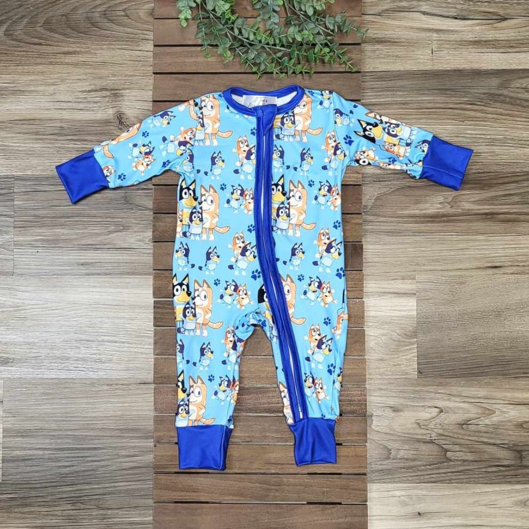 Baby Zipper Blue and Orange Dog Heeler with the Family Footless Sleeper/Romper  A Touch of Magnolia Boutique   