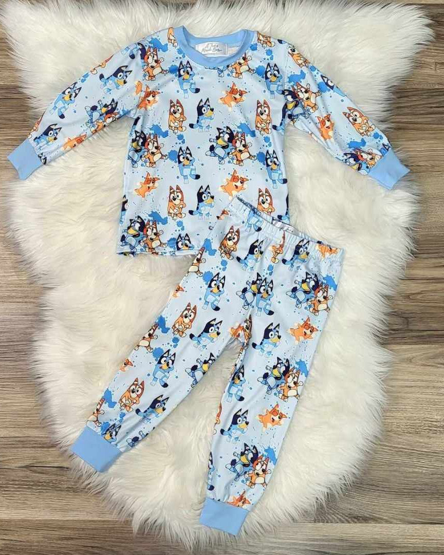 Blue and Orange Heeler Dog Pajama Set  A Touch of Magnolia Boutique   