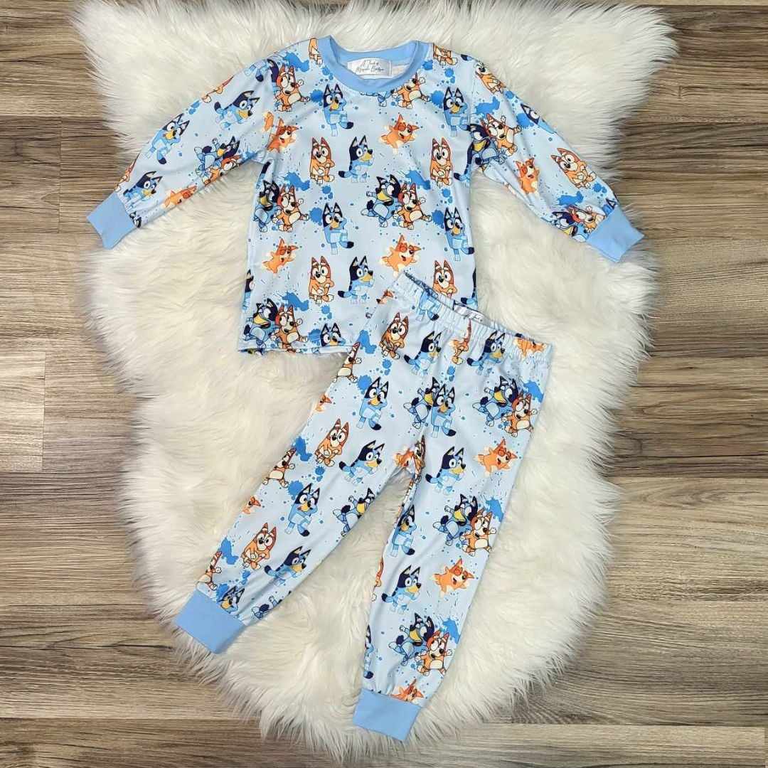 Blue and Orange Heeler Dog Pajama Set  A Touch of Magnolia Boutique   
