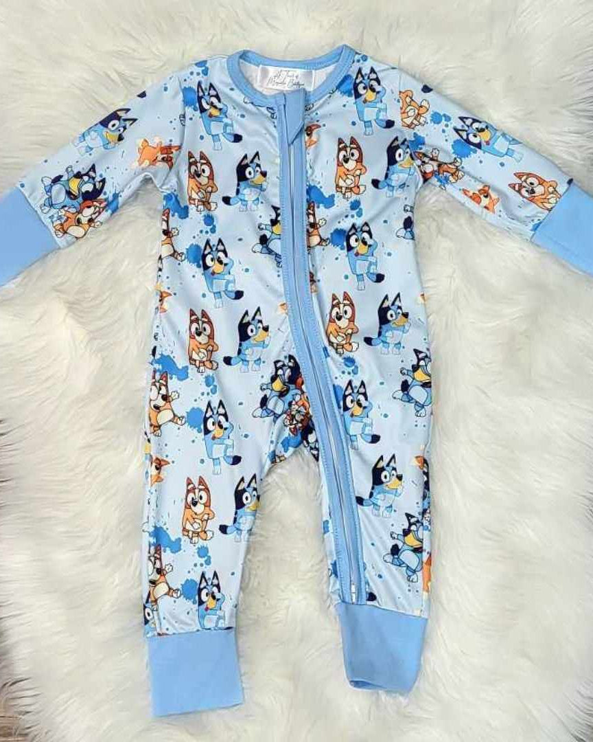 Baby Zipper Blue and Orange Dog Heeler Footless Sleeper/Romper  A Touch of Magnolia Boutique   