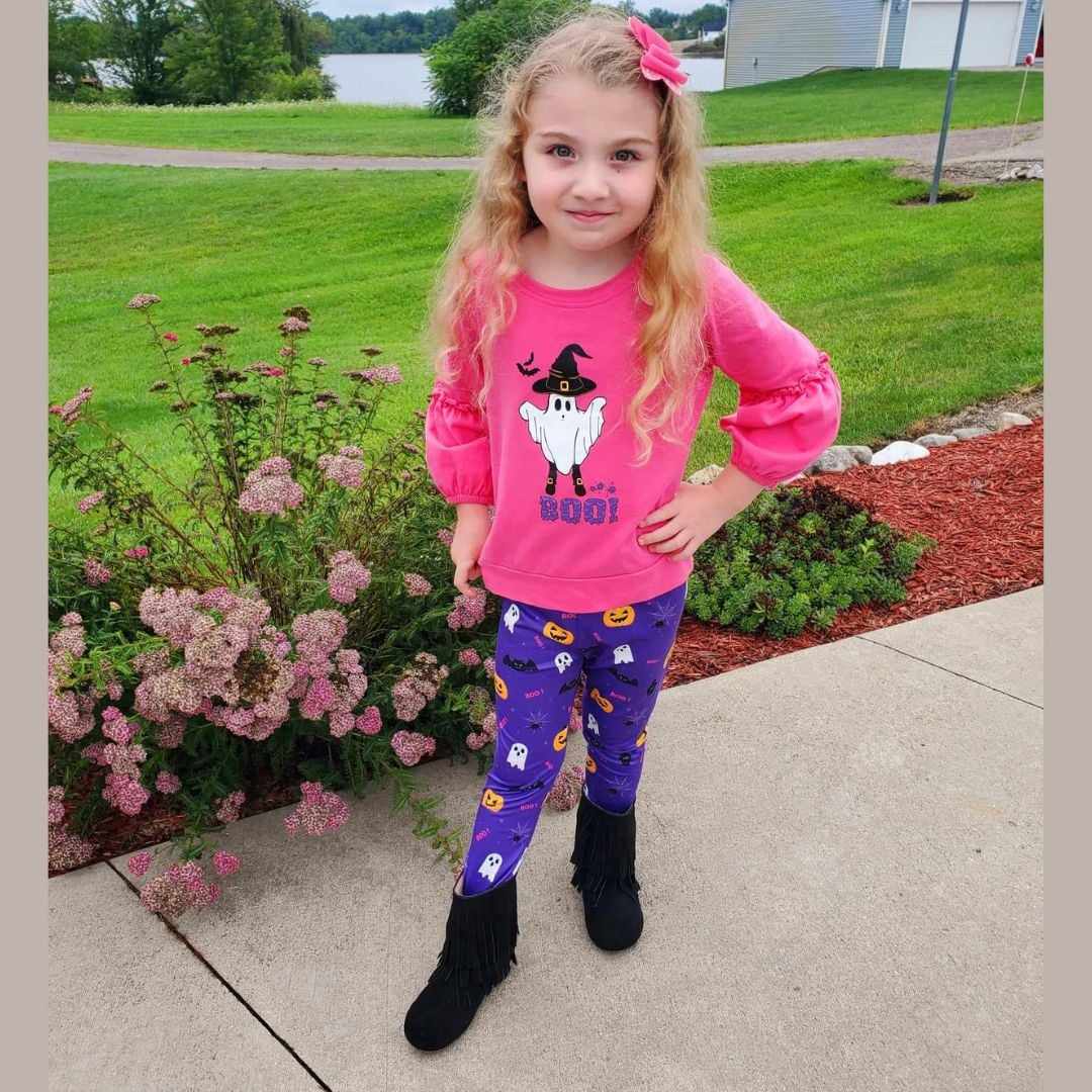 Hot Pink Ghost Top and Purple Halloween Leggings Set  A Touch of Magnolia Boutique   