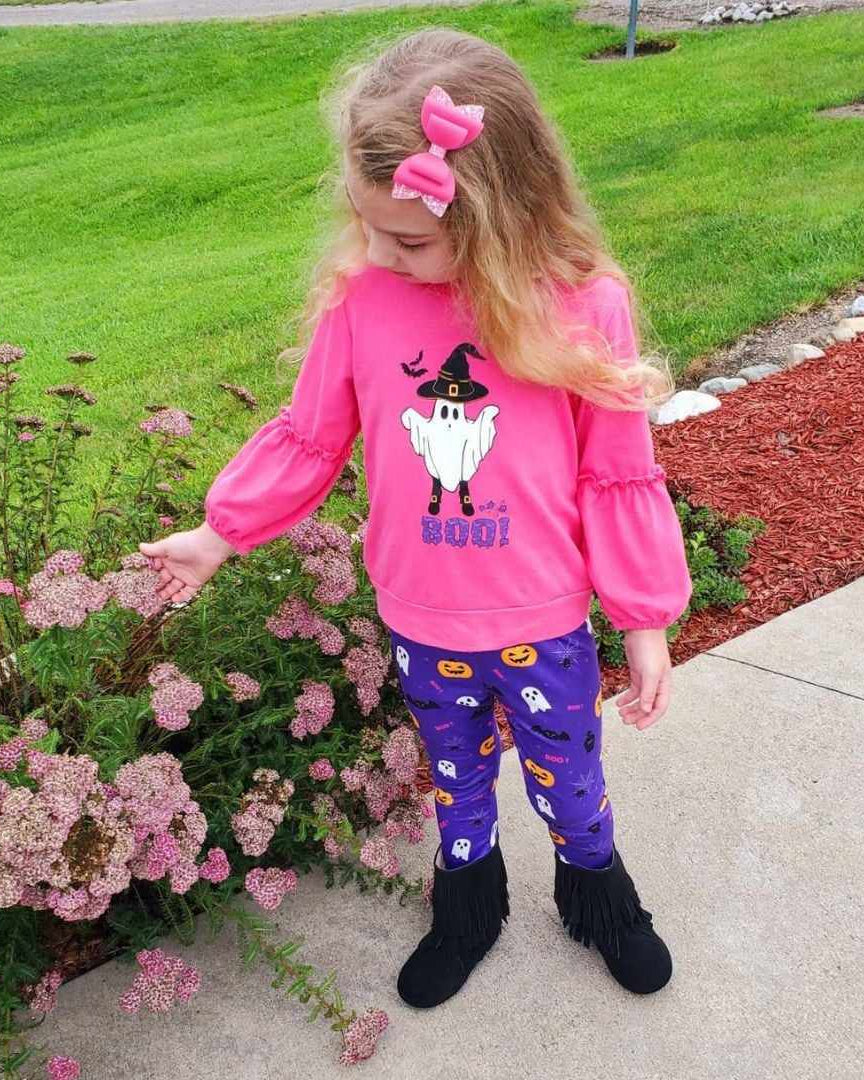 Hot Pink Ghost Top and Purple Halloween Leggings Set  A Touch of Magnolia Boutique   