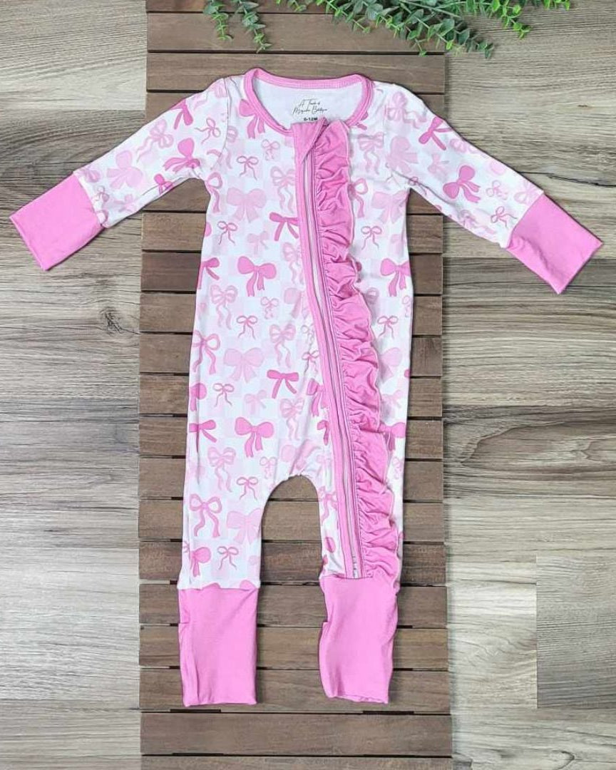 Pink Bow Print Bamboo Baby Zippie Romper/Sleeper  A Touch of Magnolia Boutique   