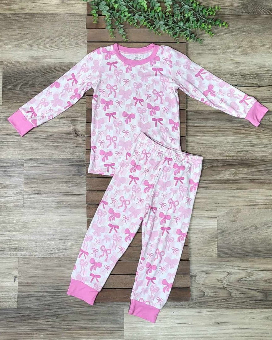 Pink Bow Print Bamboo Two-Piece Pajama Set  A Touch of Magnolia Boutique   